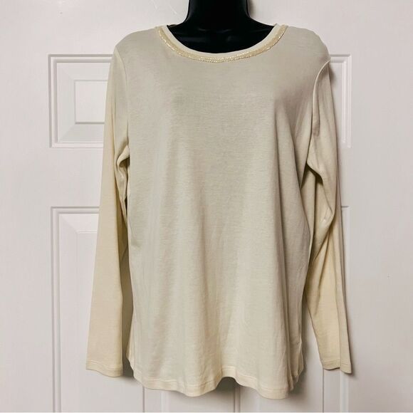 NWOT Talbots Long Sleeve pullover top Cream Ivory Beaded Neck Size 1X large - Picture 1 of 8